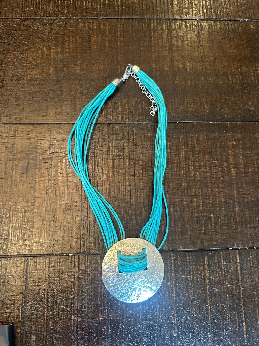 Turquoise Multi-Strand Necklace with Silver Disc Pendant